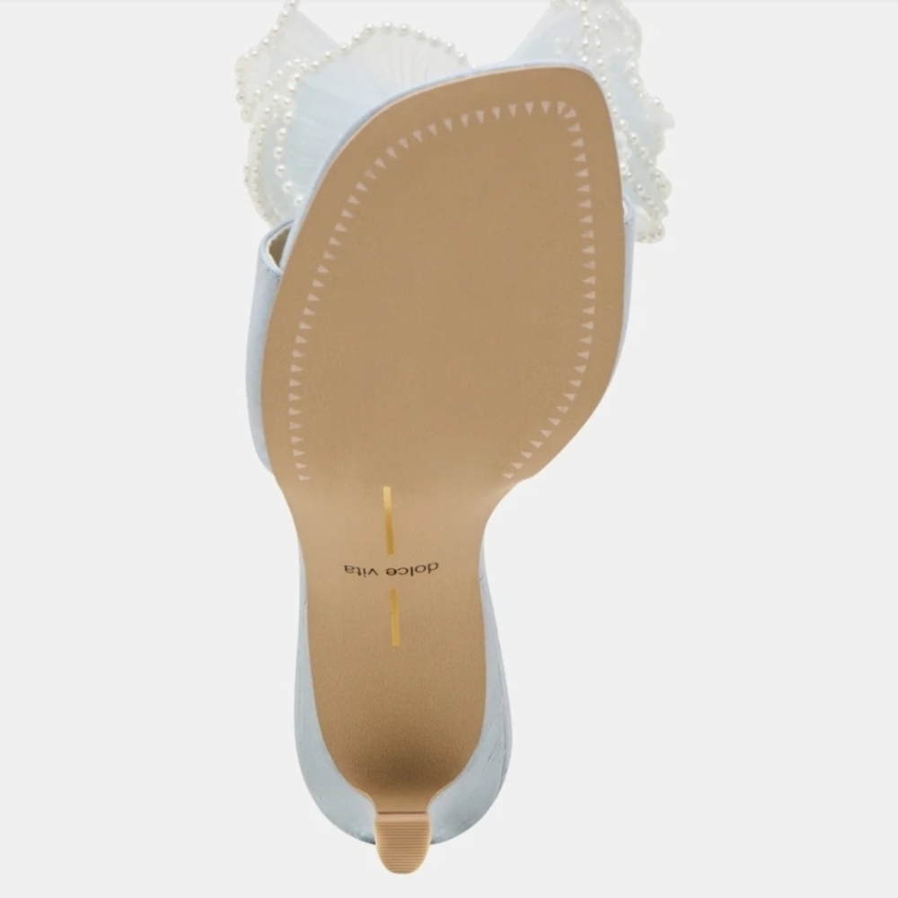 💙🔹️Dolce Vita 🔹️Light Blue Satin NARITA faux Pearl Heels - Picture 10 of 12